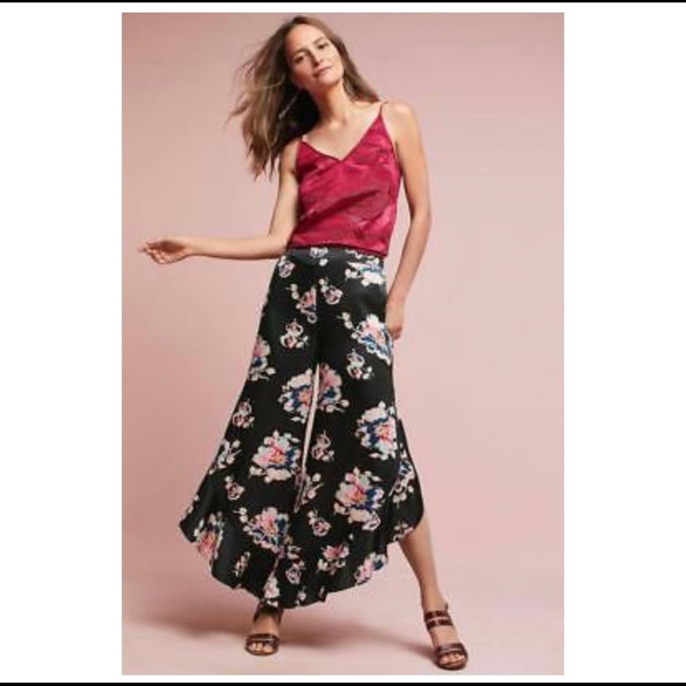 Anthropologie silky black ruffle pants